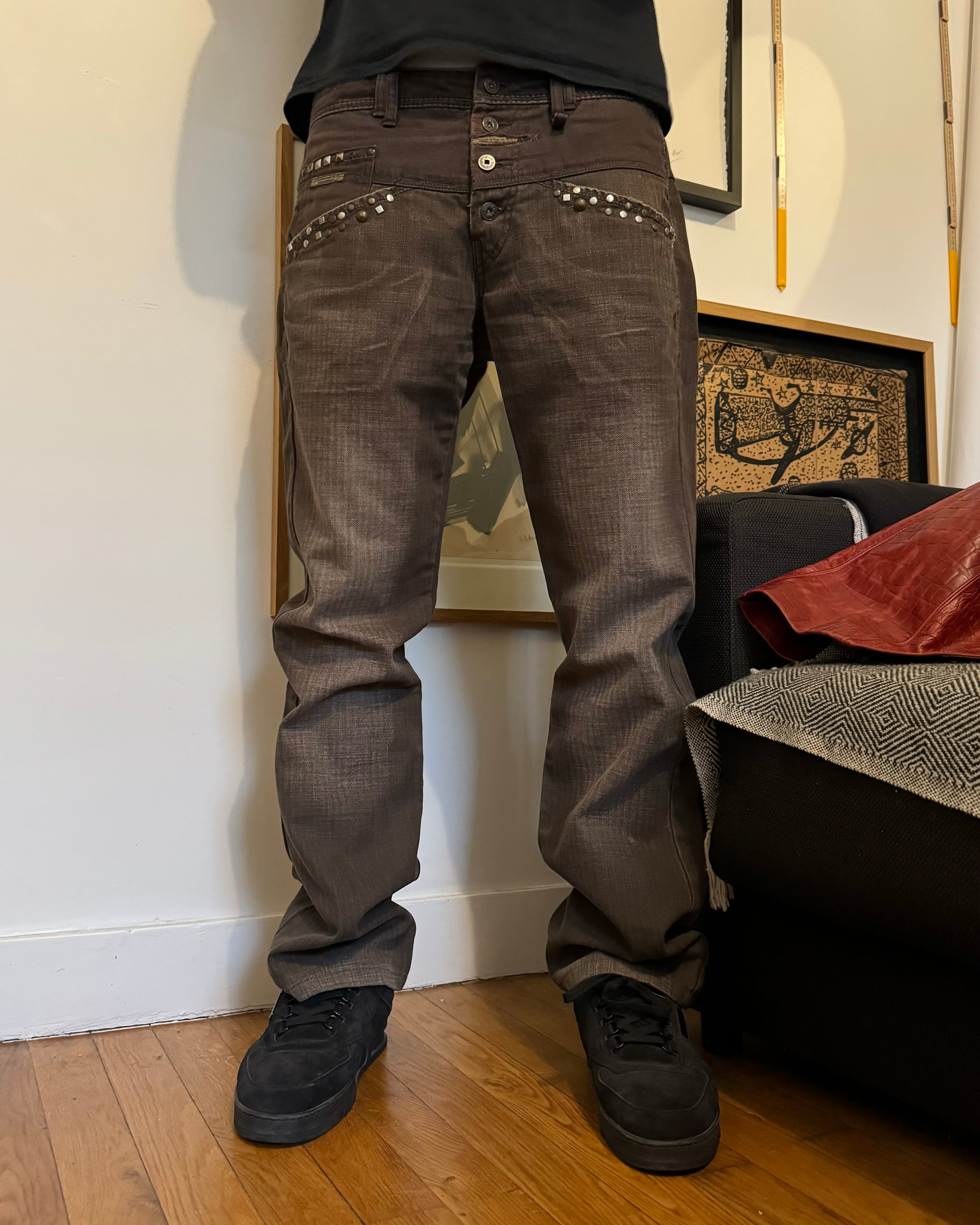 2000s Marithé + François Girbaud Brown Embellished Ornement Cozy Pants