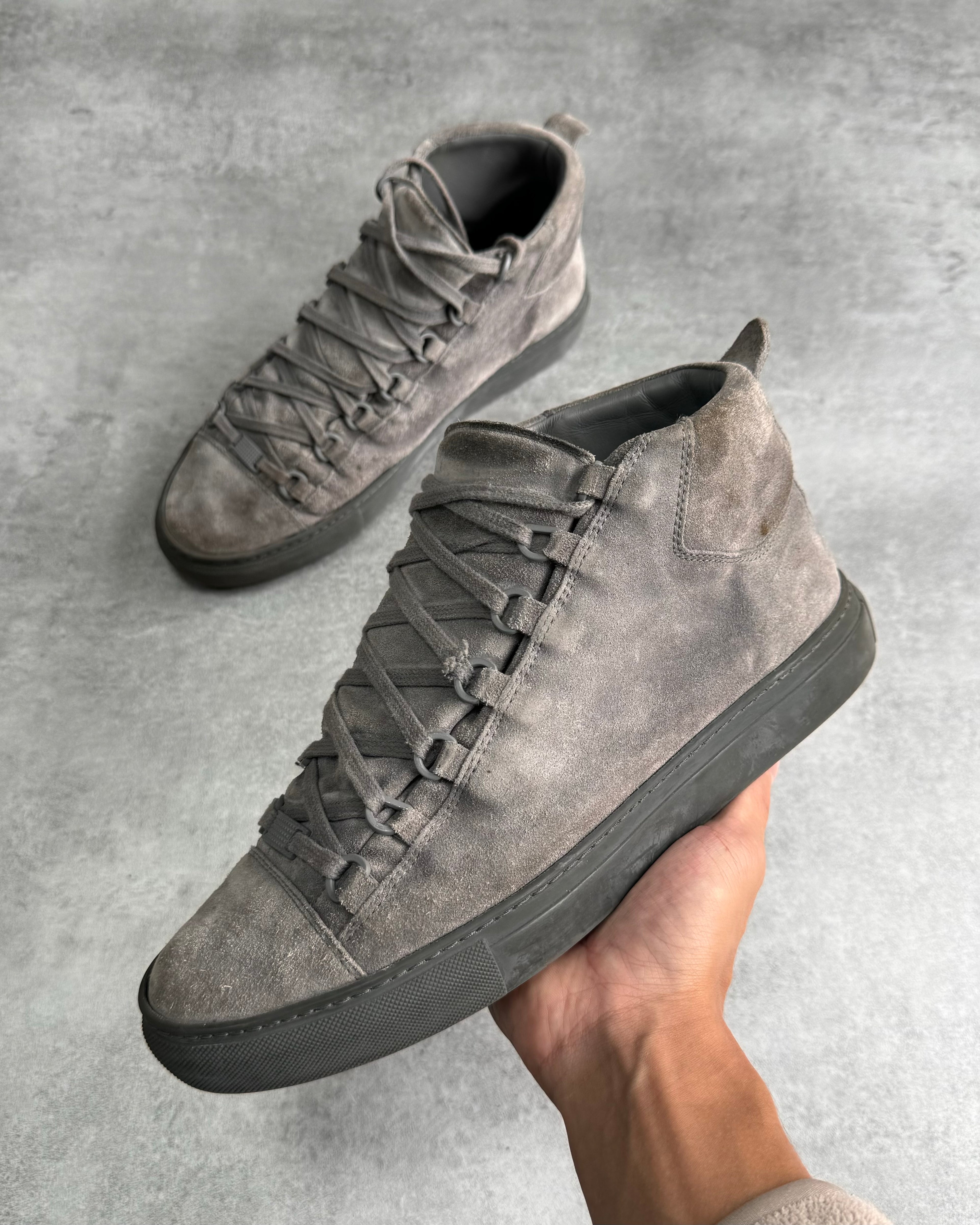 Balenciaga Arena High Grey Suede Leather Sneakers