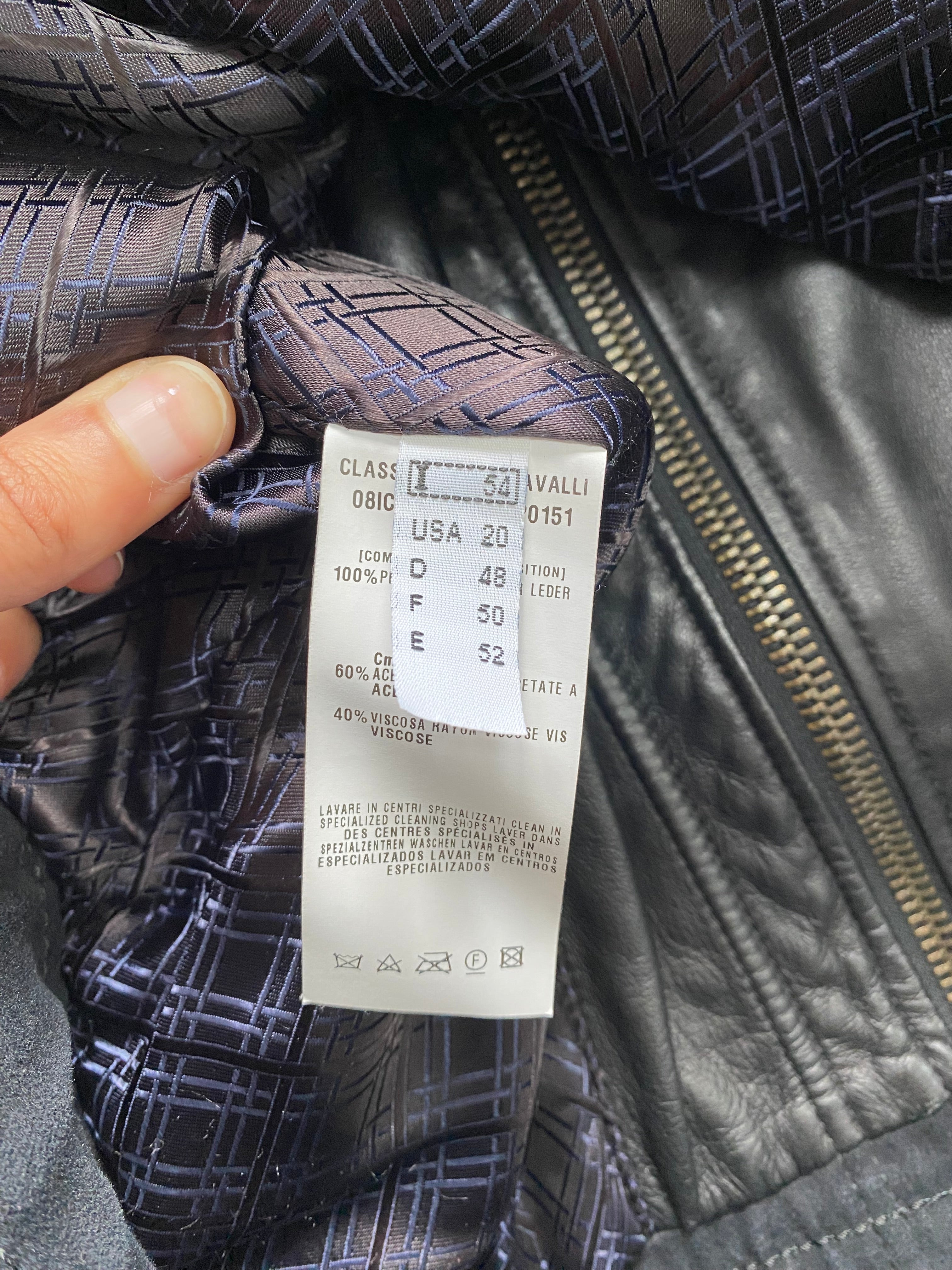 2000s Cavalli Class Biker Black Leather Jacket