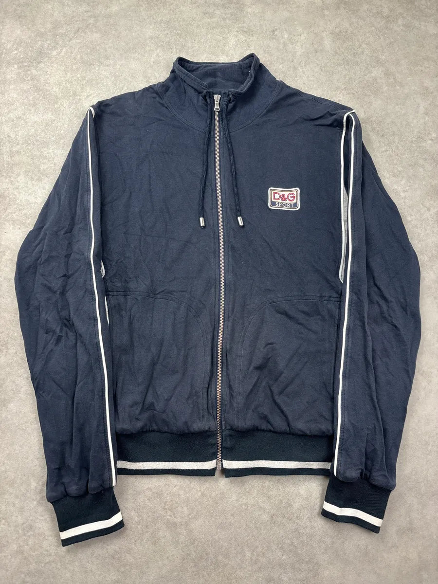 2000s Dolce & Gabbana Navy Logo Stripe Zip-Up Sweater DFpJcEjl 0