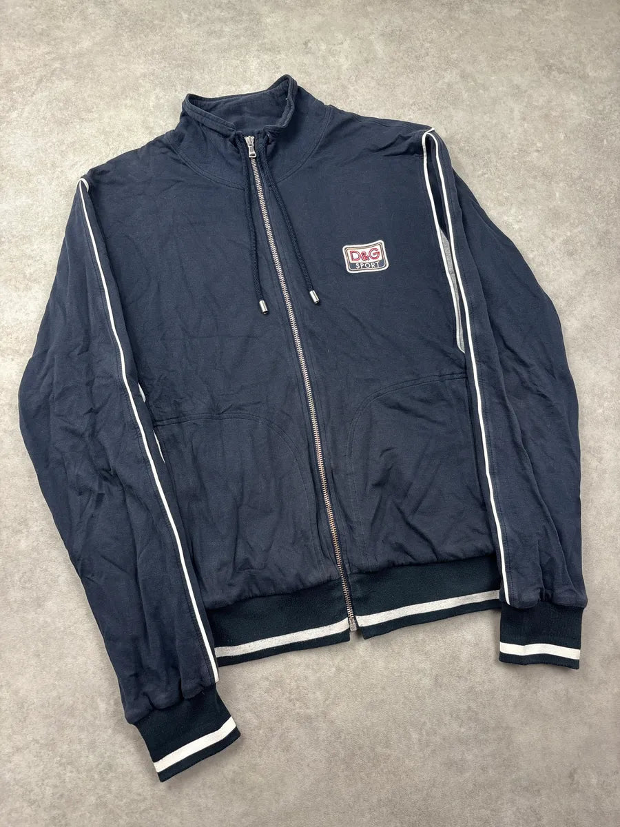 2000s Dolce & Gabbana Navy Logo Stripe Zip-Up Sweater DFpJcEjl 3