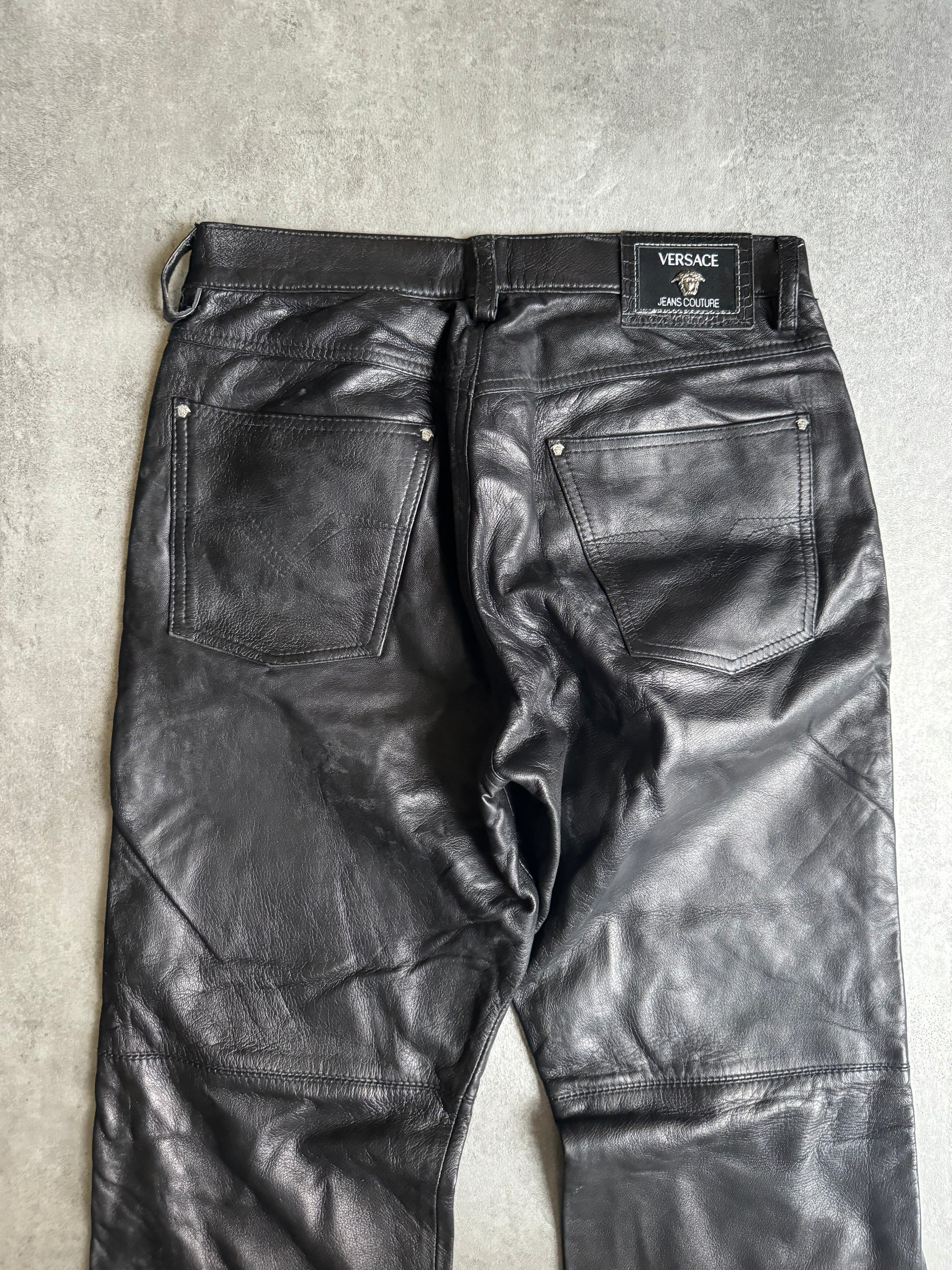 2000s Versace Black Leather Pants (S) - 8