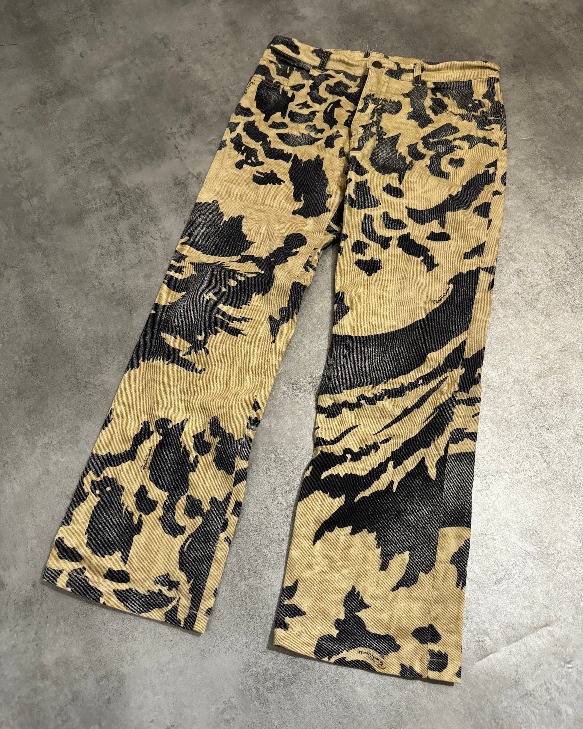 AW2001/02 Roberto Cavalli Beige Crow Peace Camouflage Pants  (S/M) - 9