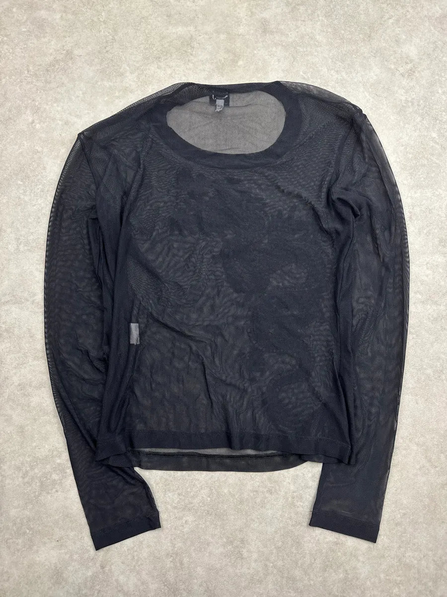 2000s Cavalli Jeans Black Dragon Embroidered Sheer Mesh Longsleeves DLEykPzt 4