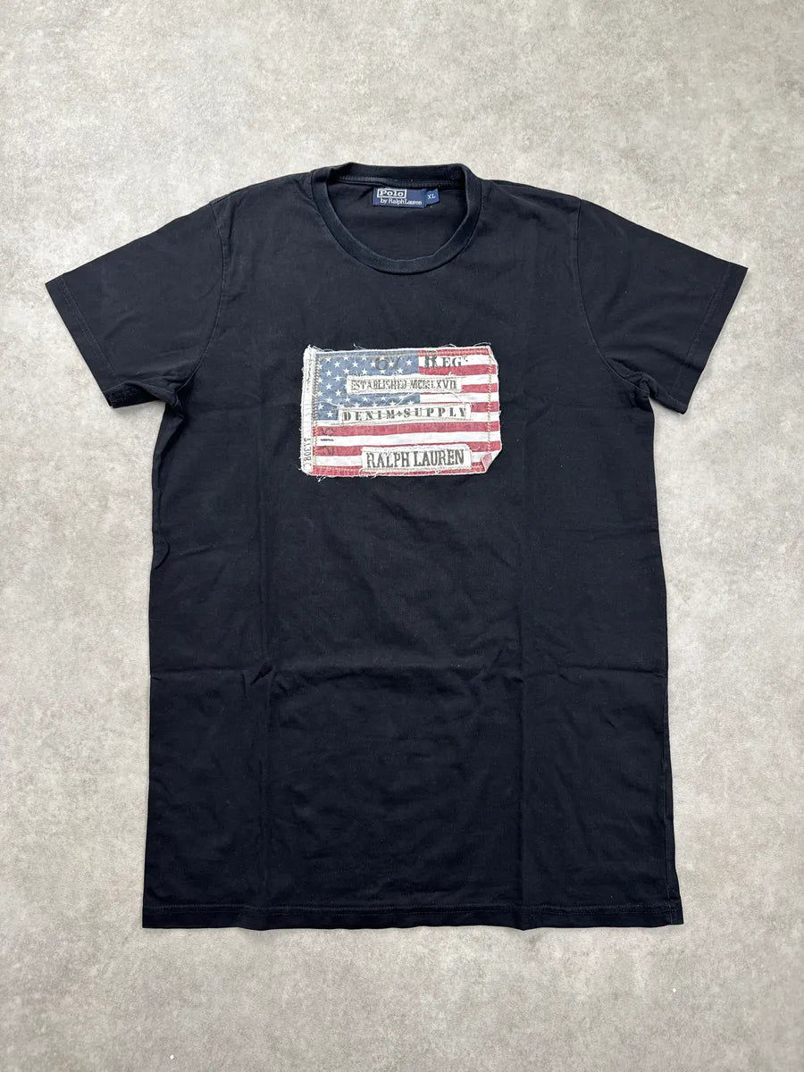 Ralph Lauren Black American Flag Patch Logo T-Shirt DMMpWxkq 0