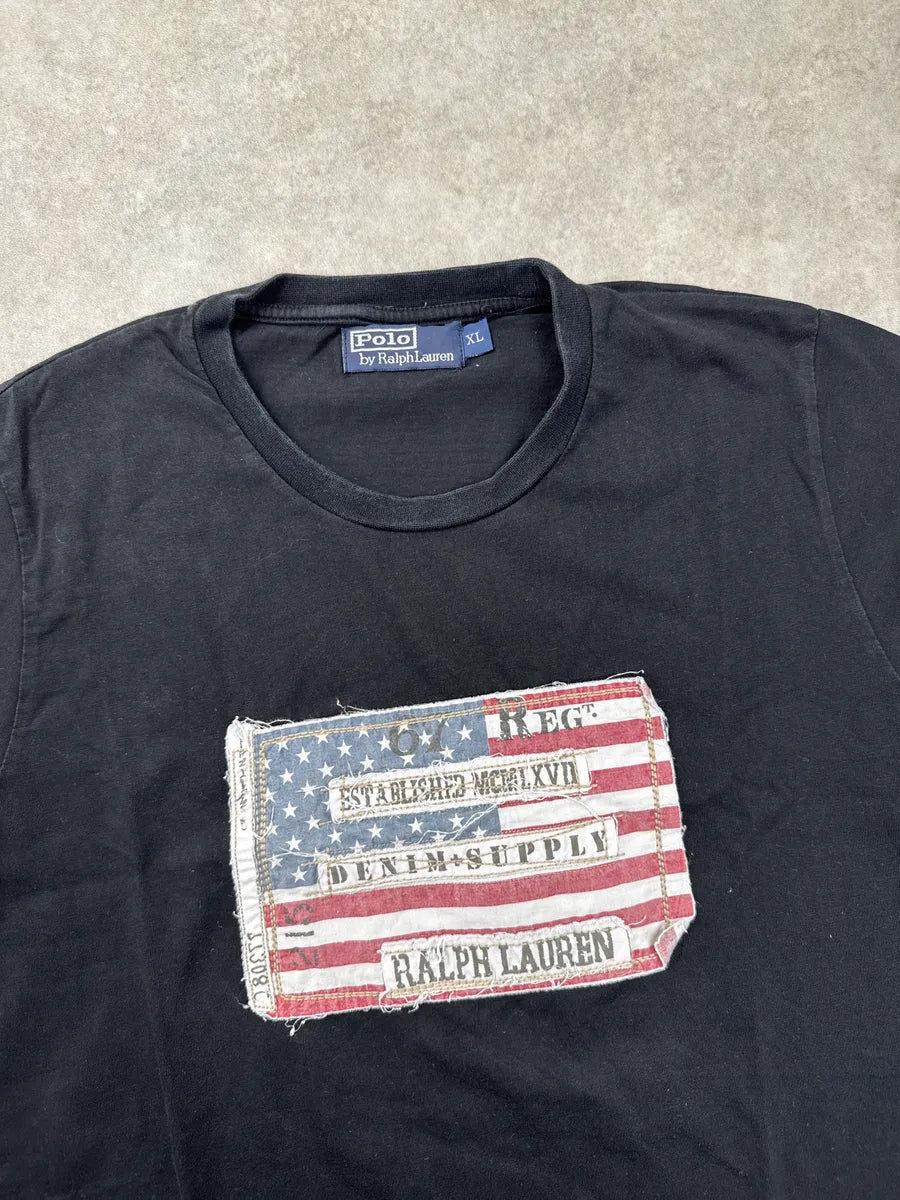 Ralph Lauren Black American Flag Patch Logo T-Shirt DMMpWxkq 7