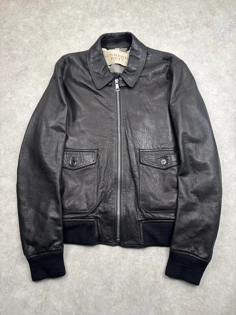 Burberry Brit Black Lambskin Check Lining Bomber Jacket DMUnZoUD 0