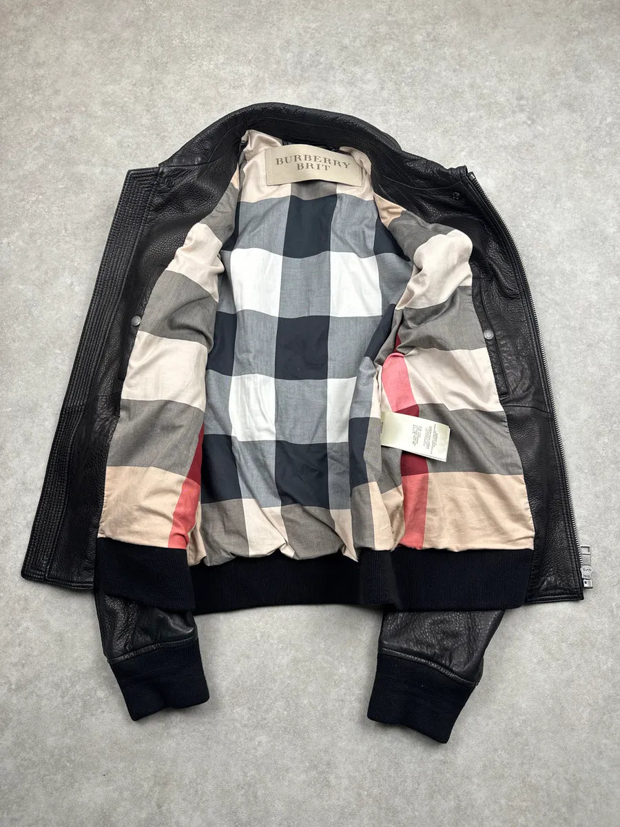 Burberry Brit Black Lambskin Check Lining Bomber Jacket DMUnZoUD 5