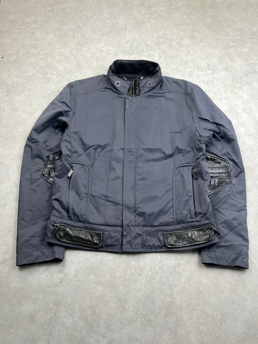 AW2009 Dirk Bikkembergs Futuristic Contrast Leather Navy Bomber Jacket  DPiWyWCj 0