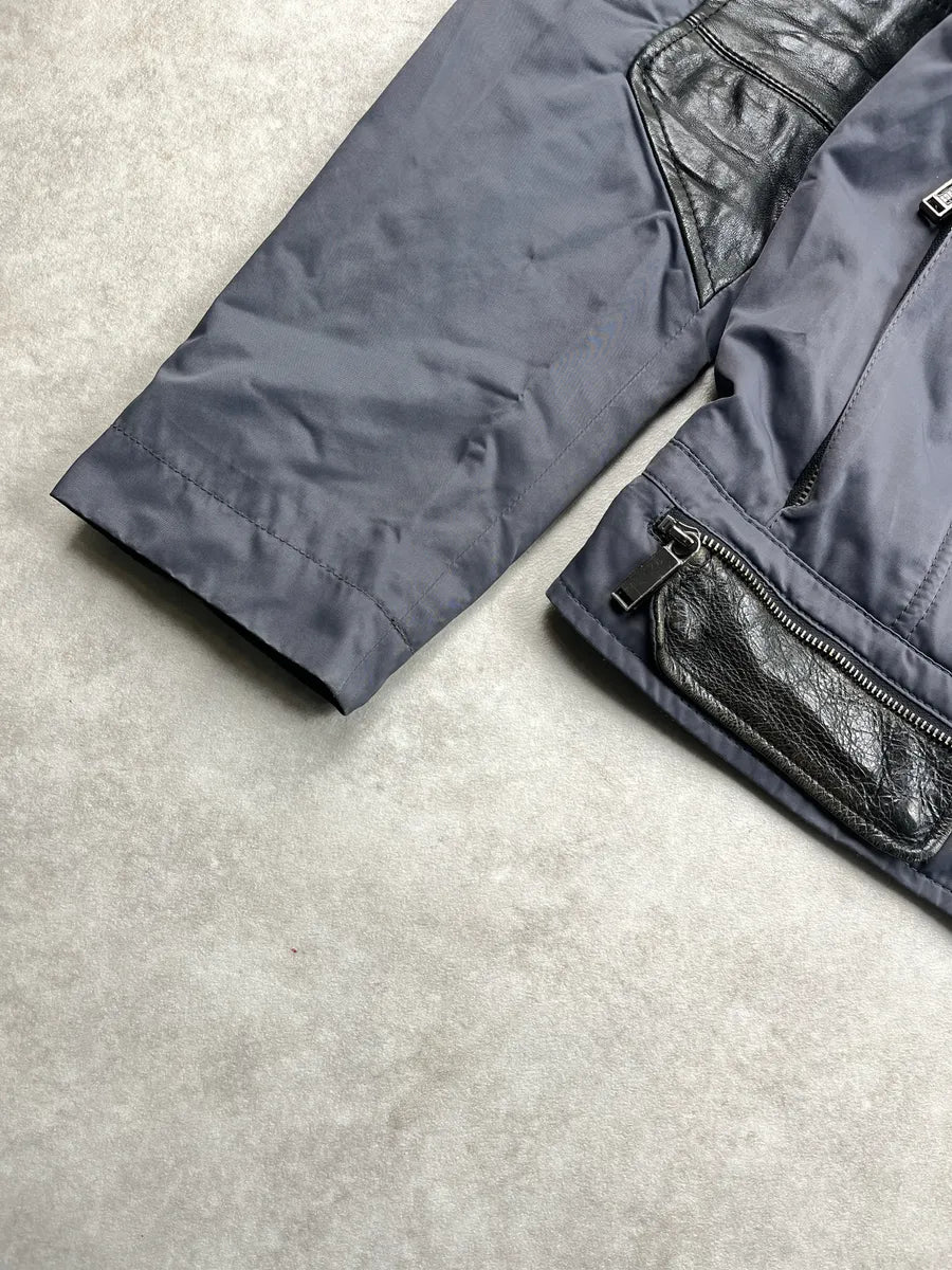 AW2009 Dirk Bikkembergs Futuristic Contrast Leather Navy Bomber Jacket  DPiWyWCj 7