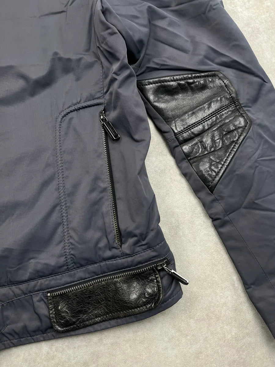 AW2009 Dirk Bikkembergs Futuristic Contrast Leather Navy Bomber Jacket  DPiWyWCj 8