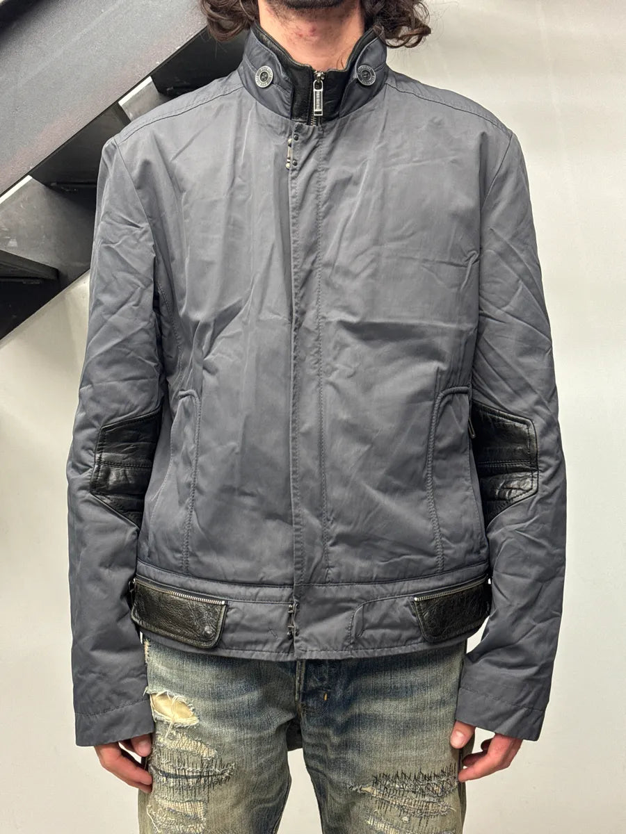 AW2009 Dirk Bikkembergs Futuristic Contrast Leather Navy Bomber Jacket  DPiWyWCj 1