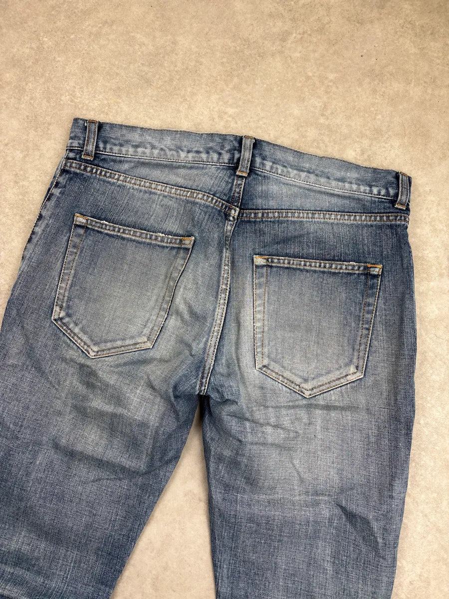 SS2017 Saint Laurent Medium Blue Denim Distressed Slim Jeans DWwPWvNC 9