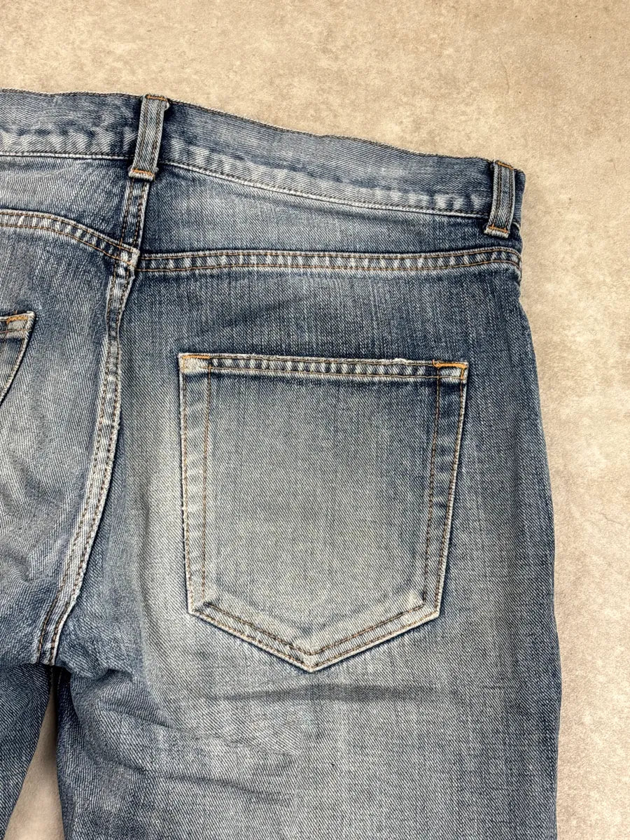 SS2017 Saint Laurent Medium Blue Denim Distressed Slim Jeans DWwPWvNC 10