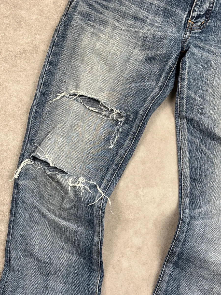 SS2017 Saint Laurent Medium Blue Denim Distressed Slim Jeans DWwPWvNC 5