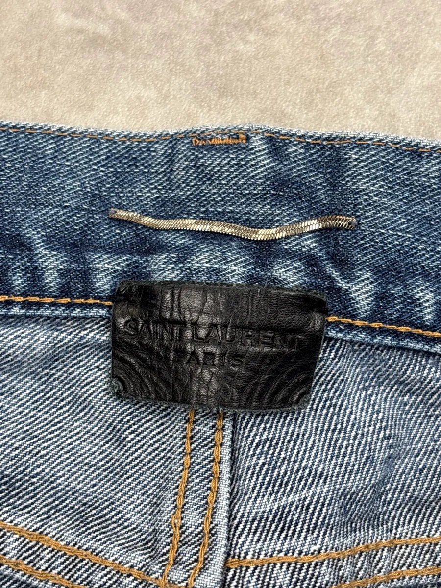 SS2017 Saint Laurent Medium Blue Denim Distressed Slim Jeans DWwPWvNC 11