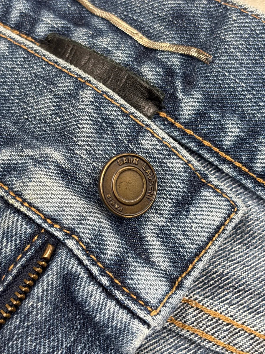 SS2017 Saint Laurent Medium Blue Denim Distressed Slim Jeans DWwPWvNC 8