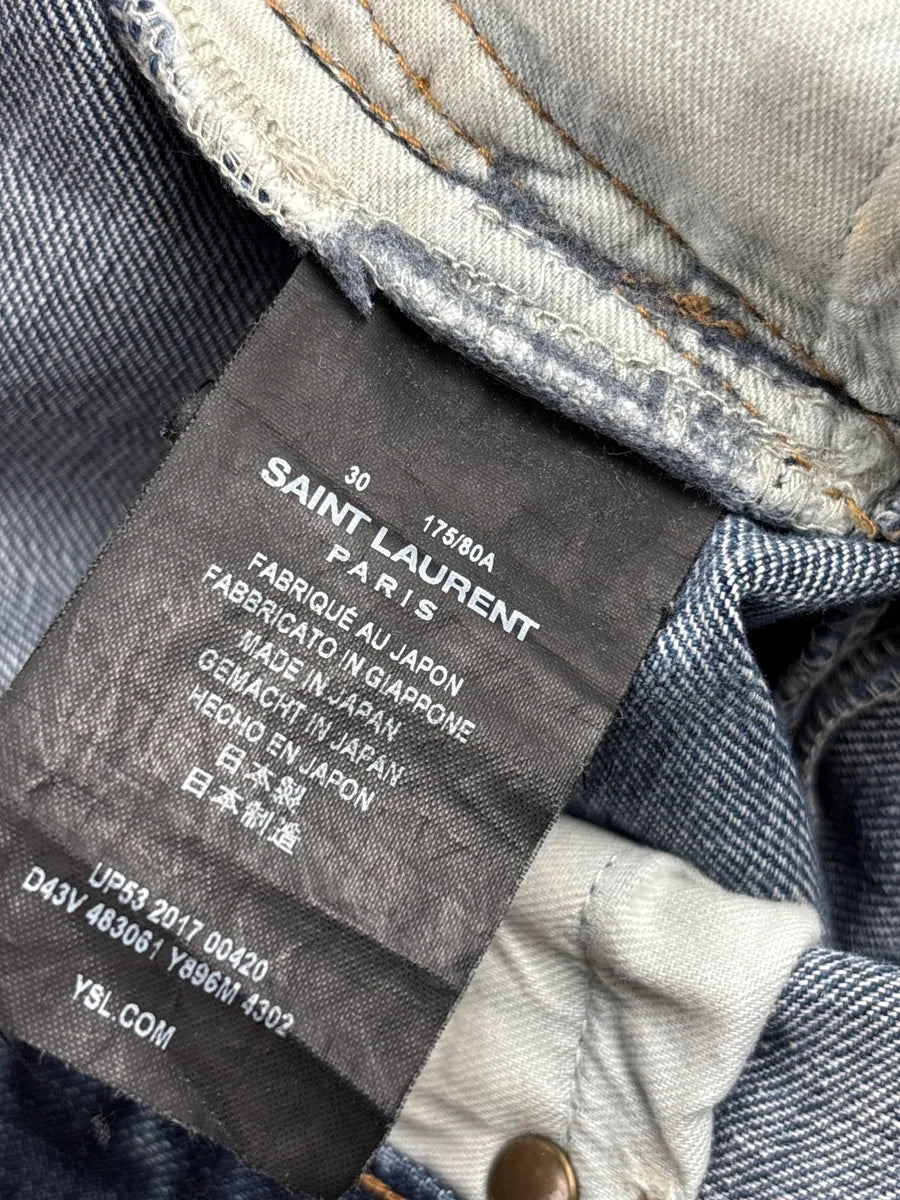 SS2017 Saint Laurent Medium Blue Denim Distressed Slim Jeans DWwPWvNC 13