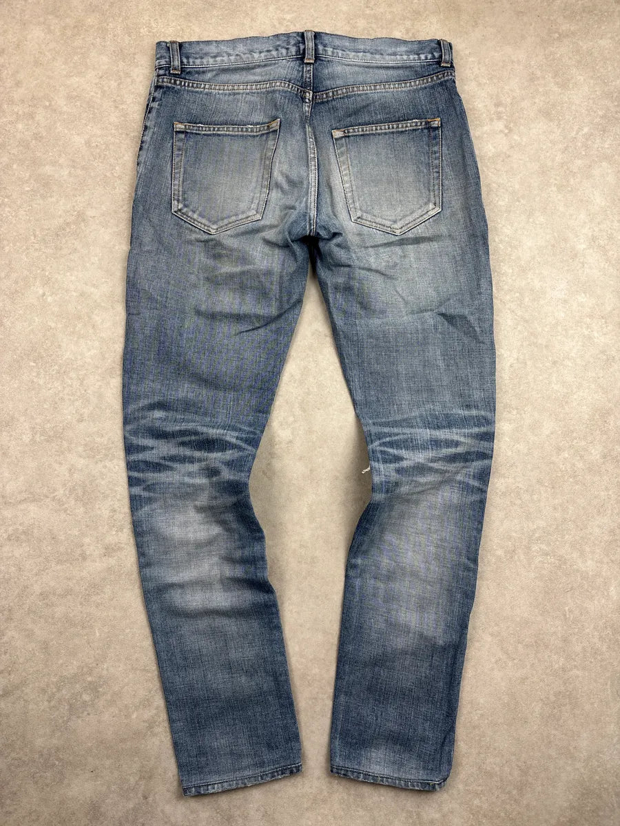 SS2017 Saint Laurent Medium Blue Denim Distressed Slim Jeans DWwPWvNC 4