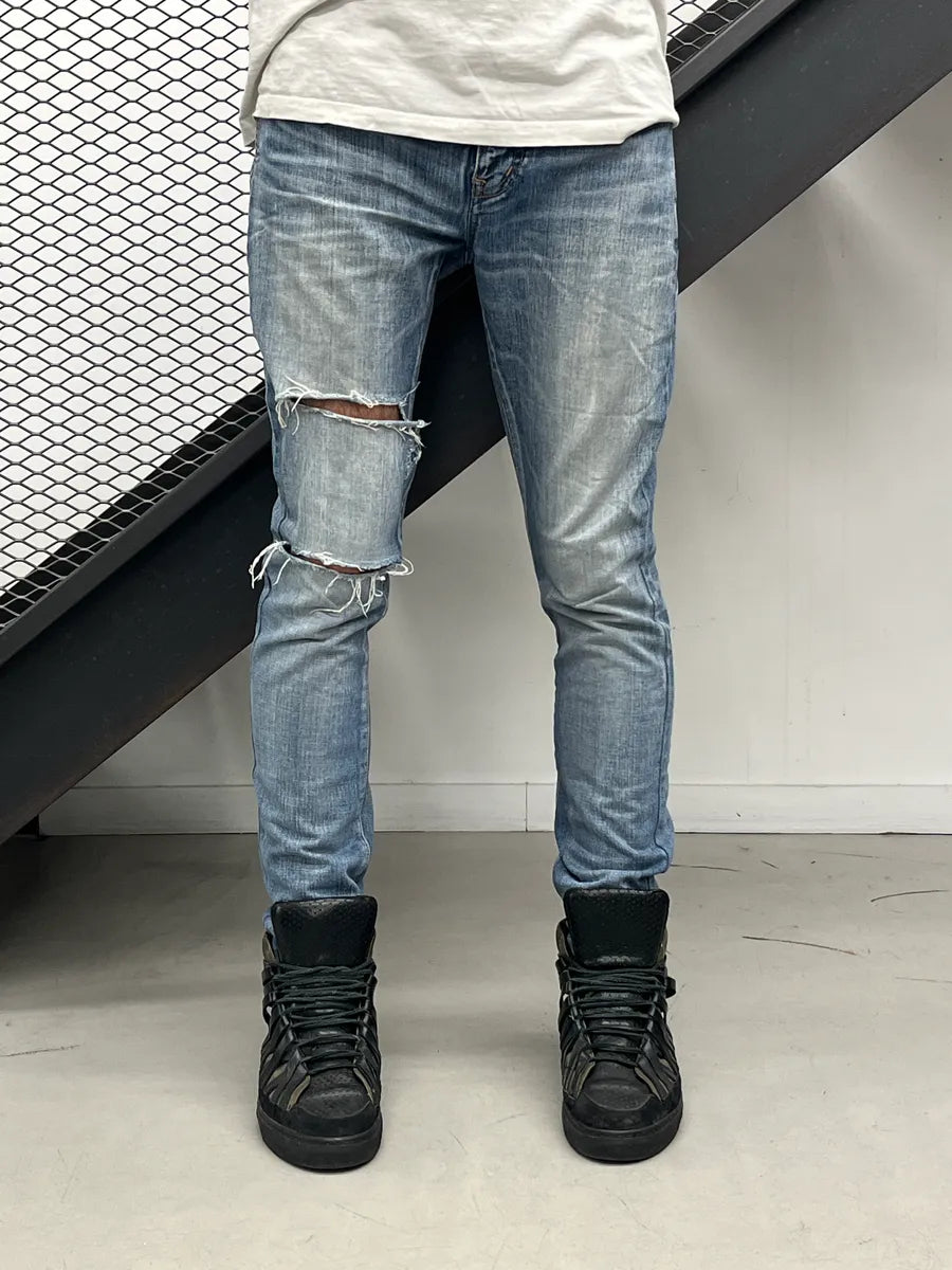SS2017 Saint Laurent Medium Blue Denim Distressed Slim Jeans DWwPWvNC 1