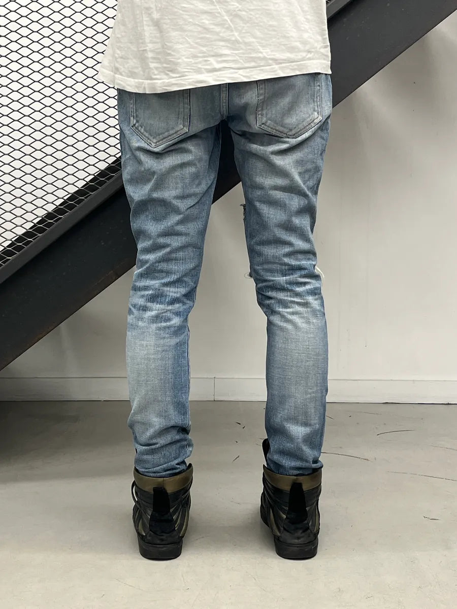 SS2017 Saint Laurent Medium Blue Denim Distressed Slim Jeans DWwPWvNC 3