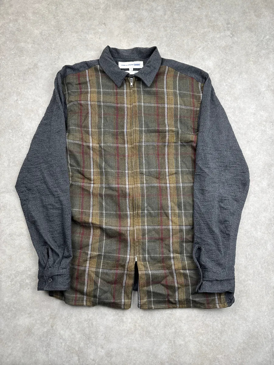1990s Comme des Garçons SHIRT Grey Wool Plaid Zip Shirt DXIfSmzf 2
