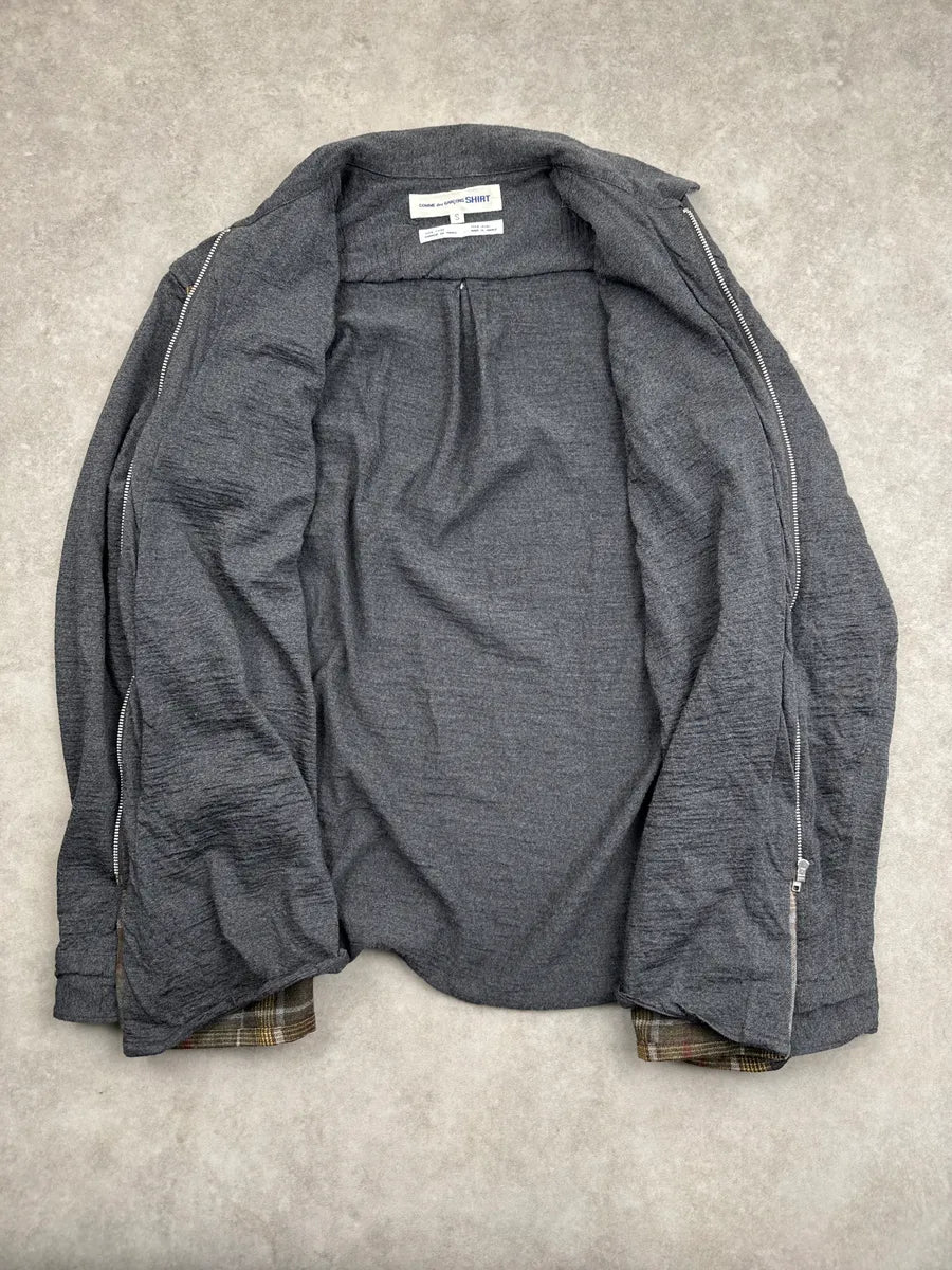 1990s Comme des Garçons SHIRT Grey Wool Plaid Zip Shirt DXIfSmzf 8