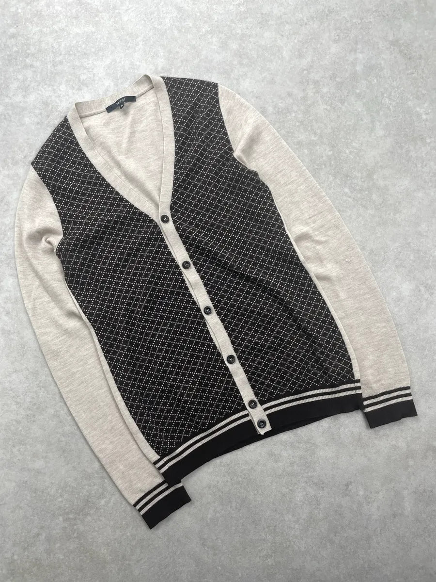 2000s Gucci Beige Merino Wool Diamond Pattern Contrast Trim Cardigan Sweater DXtLaEwh 3