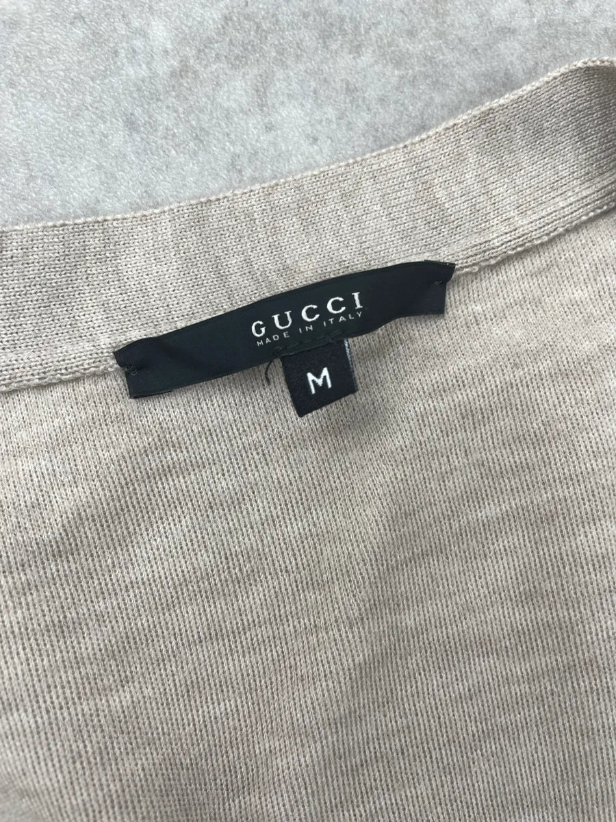 2000s Gucci Beige Merino Wool Diamond Pattern Contrast Trim Cardigan Sweater DXtLaEwh 9