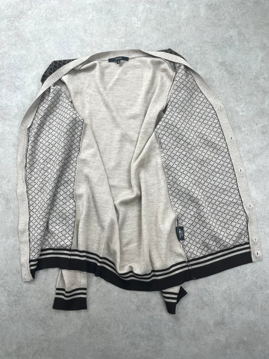 2000s Gucci Beige Merino Wool Diamond Pattern Contrast Trim Cardigan Sweater DXtLaEwh 5