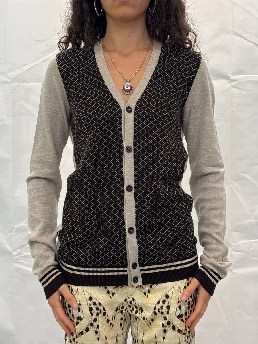 2000s Gucci Beige Merino Wool Diamond Pattern Contrast Trim Cardigan Sweater DXtLaEwh 1