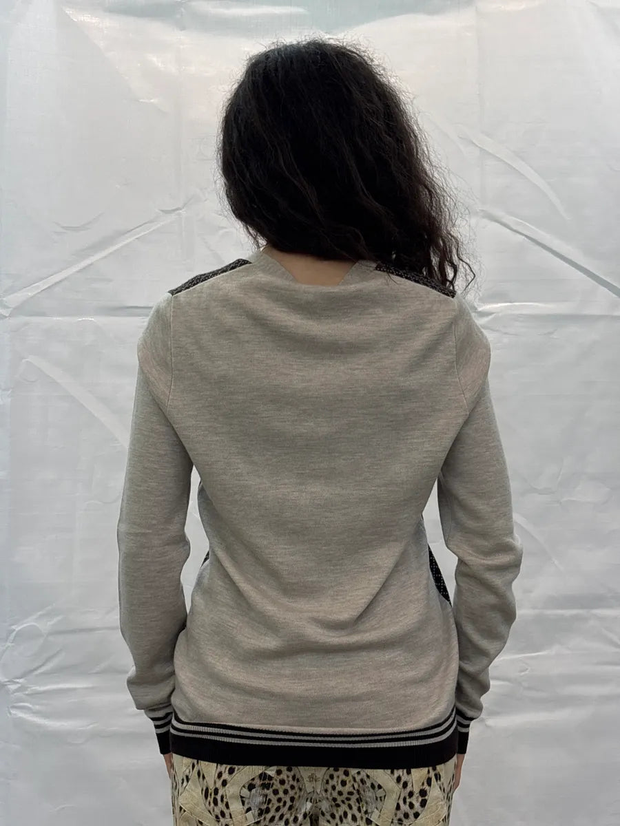 2000s Gucci Beige Merino Wool Diamond Pattern Contrast Trim Cardigan Sweater DXtLaEwh 2