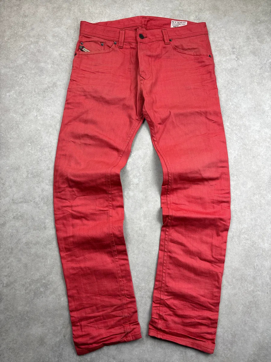 Diesel Red Linen Slim-Tapered Button Fly Leather Jeans DZGPbUcC 0
