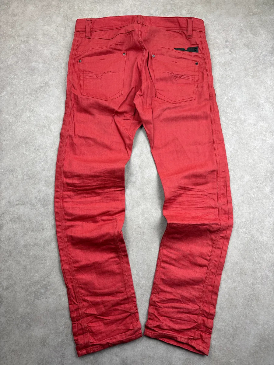 Diesel Red Linen Slim-Tapered Button Fly Leather Jeans DZGPbUcC 4