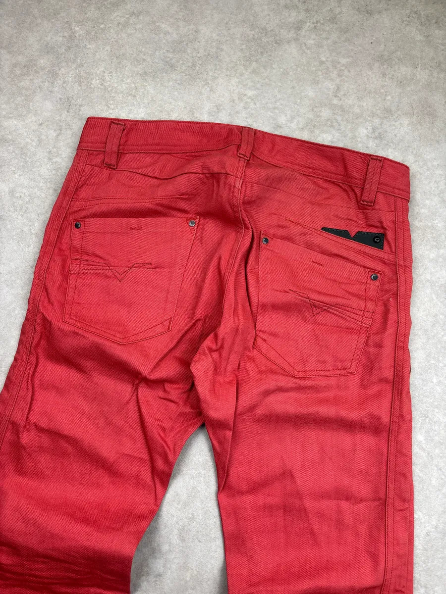 Diesel Red Linen Slim-Tapered Button Fly Leather Jeans DZGPbUcC 9