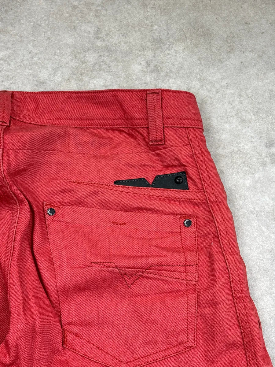 Diesel Red Linen Slim-Tapered Button Fly Leather Jeans DZGPbUcC 10