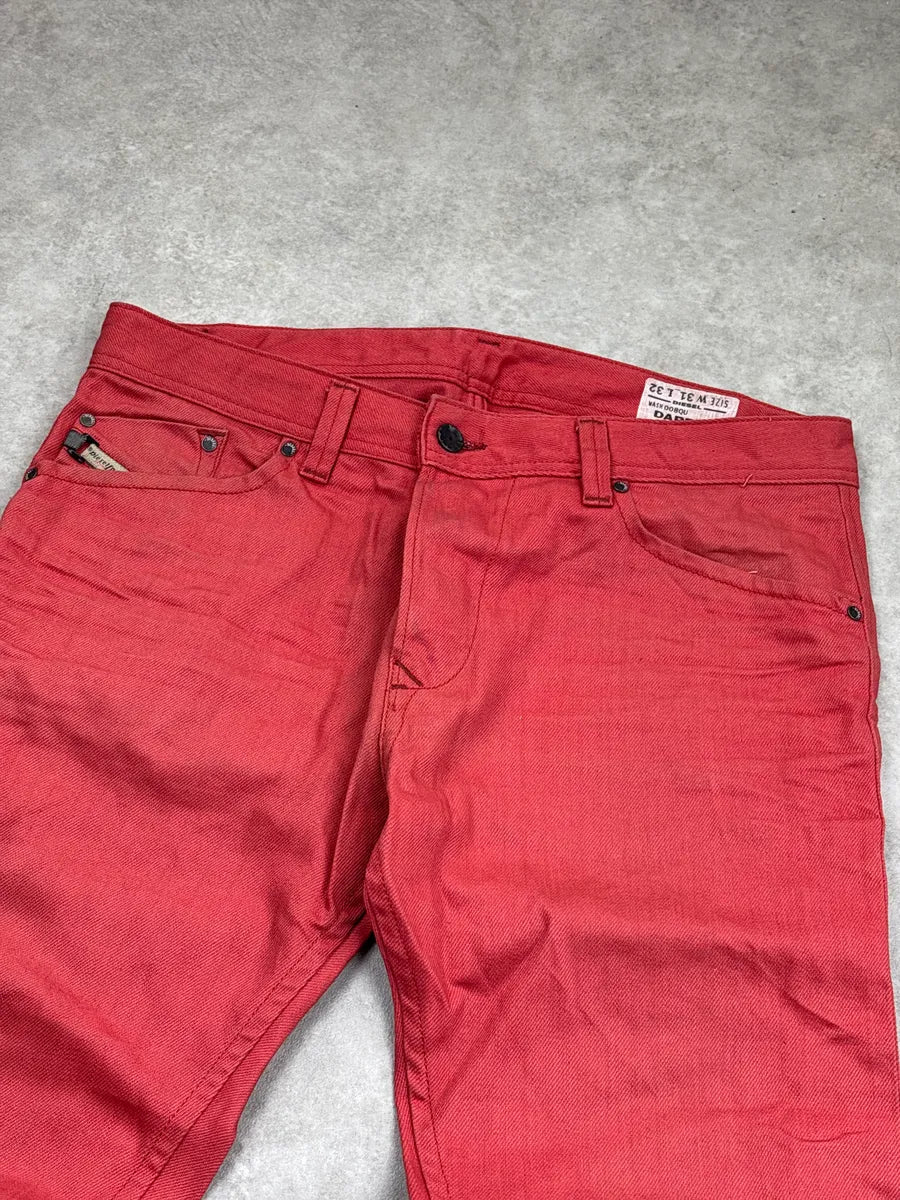 Diesel Red Linen Slim-Tapered Button Fly Leather Jeans DZGPbUcC 5