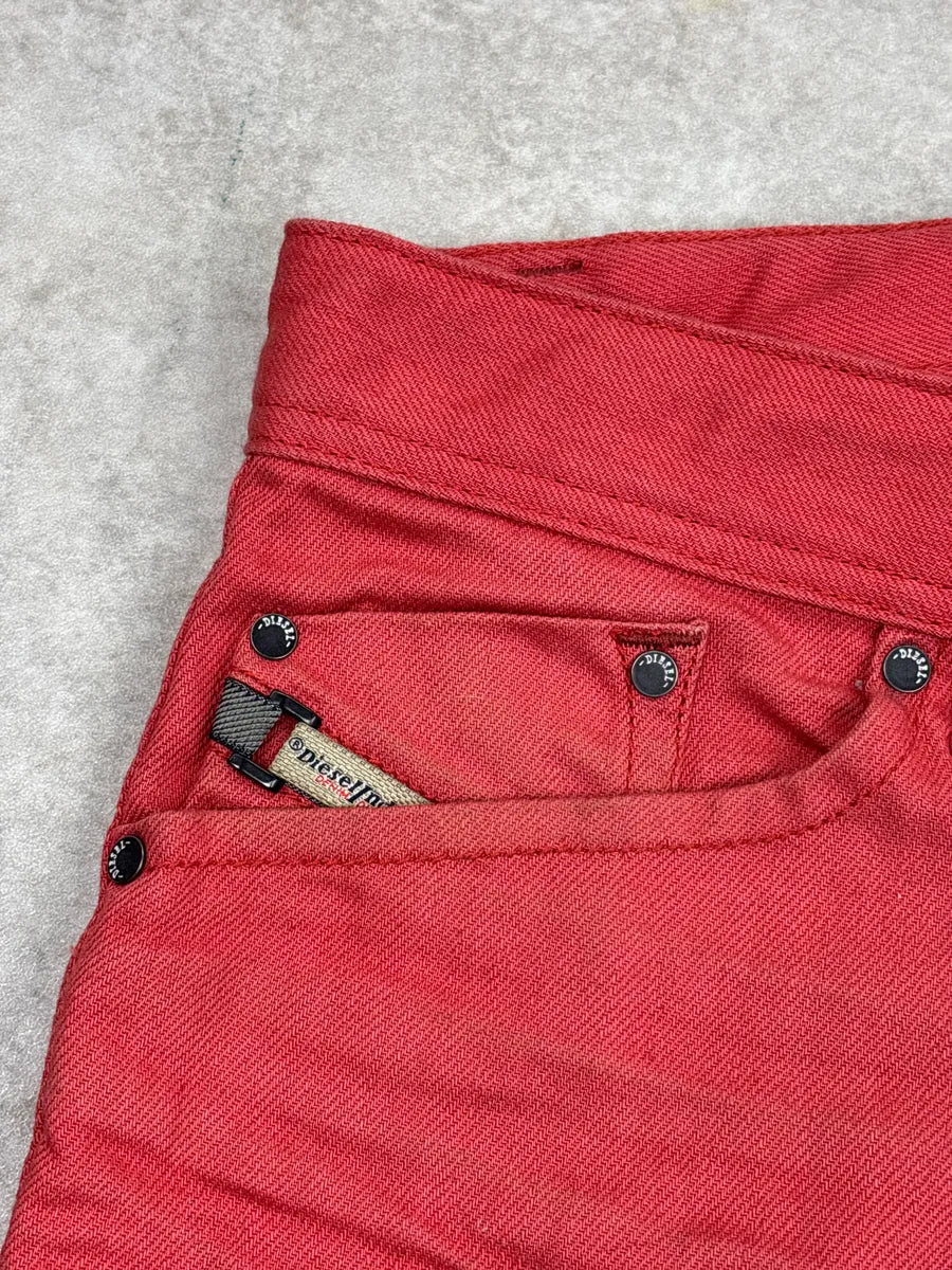 Diesel Red Linen Slim-Tapered Button Fly Leather Jeans DZGPbUcC 6
