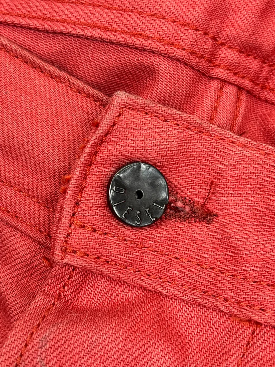 Diesel Red Linen Slim-Tapered Button Fly Leather Jeans DZGPbUcC 7