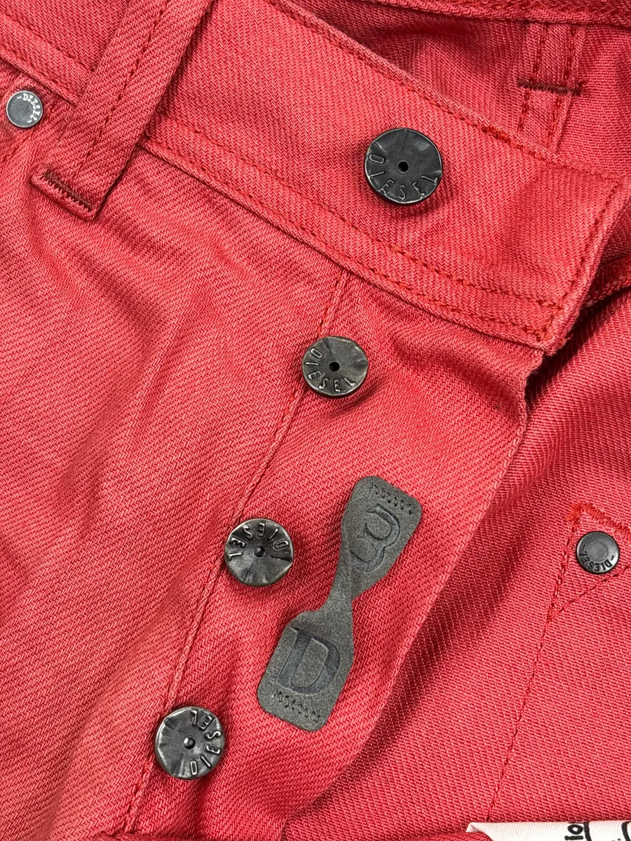 Diesel Red Linen Slim-Tapered Button Fly Leather Jeans DZGPbUcC 8