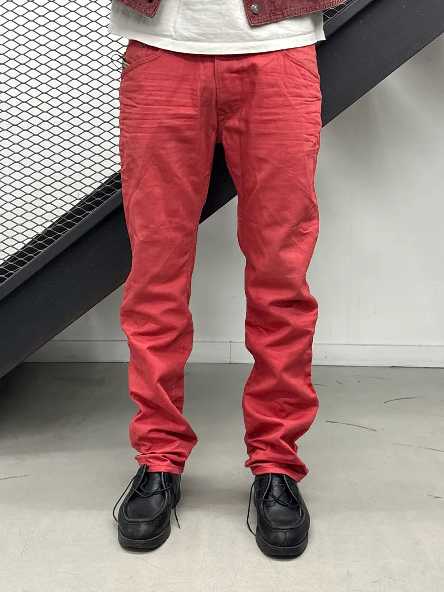 Diesel Red Linen Slim-Tapered Button Fly Leather Jeans DZGPbUcC 1