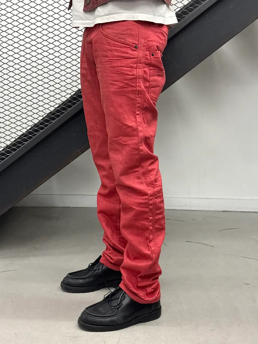 Diesel Red Linen Slim-Tapered Button Fly Leather Jeans DZGPbUcC 2