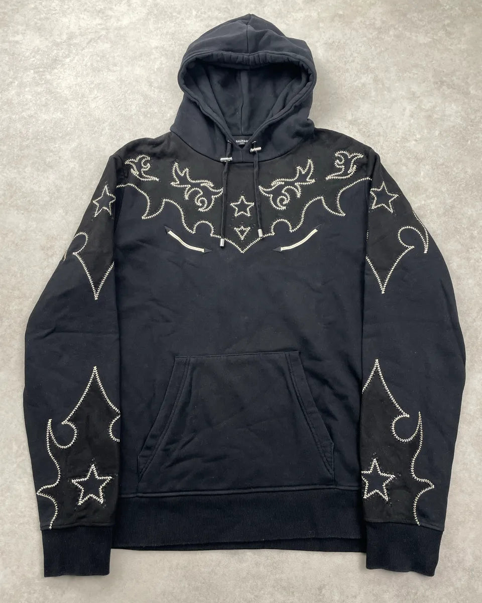 Balmain Black Western Star Embroidered Hoodie DZSjlHMq 0