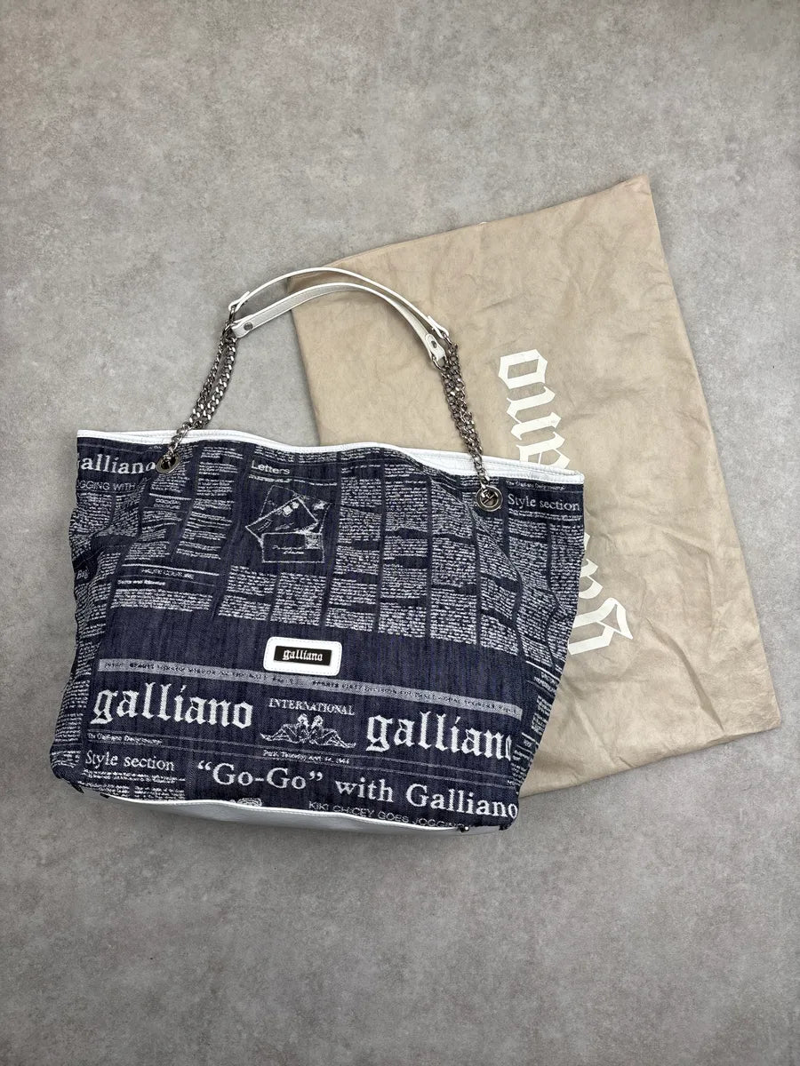 SS2013 Galliano Dark Indigo Newspaper Print Chain Shoulder Bag DcGpGpHg 3
