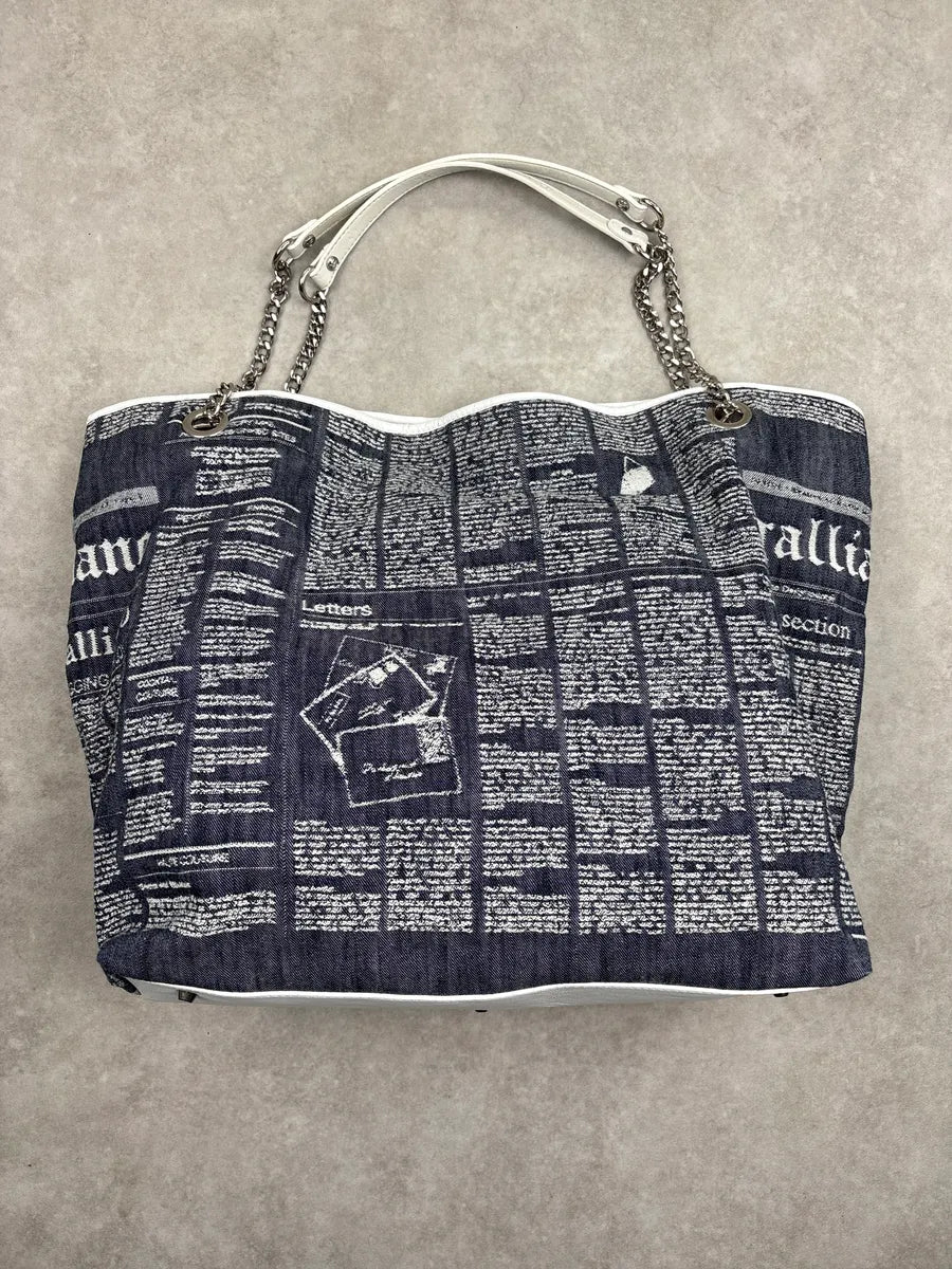 SS2013 Galliano Dark Indigo Newspaper Print Chain Shoulder Bag DcGpGpHg 4