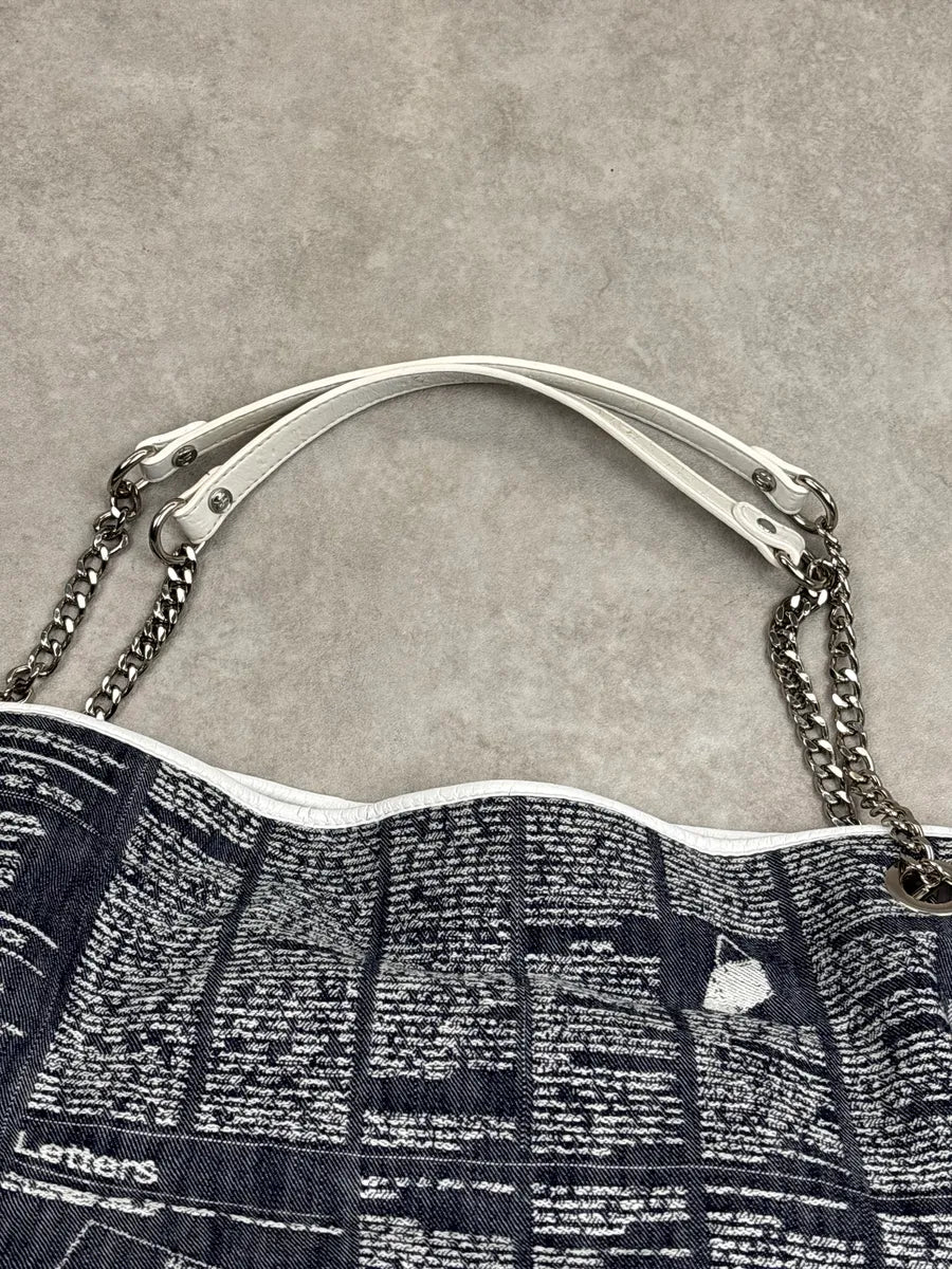 SS2013 Galliano Dark Indigo Newspaper Print Chain Shoulder Bag DcGpGpHg 13