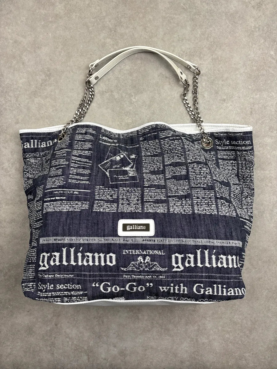 SS2013 Galliano Dark Indigo Newspaper Print Chain Shoulder Bag DcGpGpHg 0