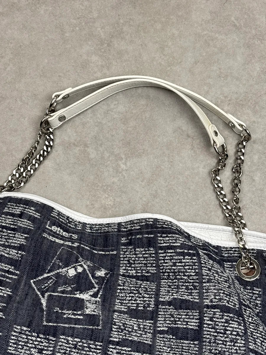 SS2013 Galliano Dark Indigo Newspaper Print Chain Shoulder Bag DcGpGpHg 5
