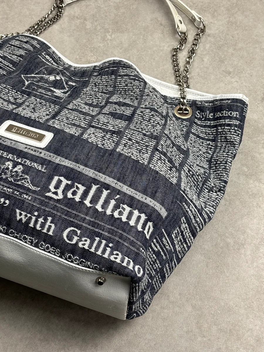 SS2013 Galliano Dark Indigo Newspaper Print Chain Shoulder Bag DcGpGpHg 6