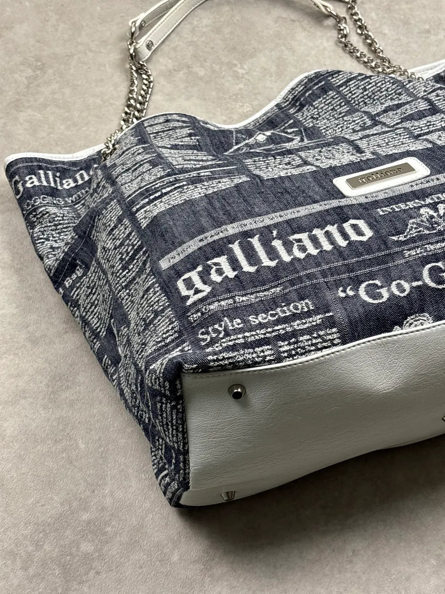 SS2013 Galliano Dark Indigo Newspaper Print Chain Shoulder Bag DcGpGpHg 8